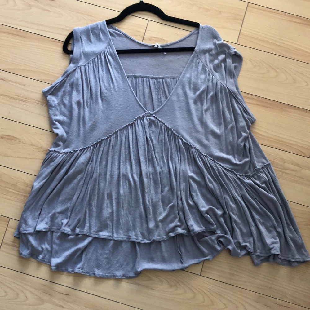 Free People Gray Flowy Ruffle Top